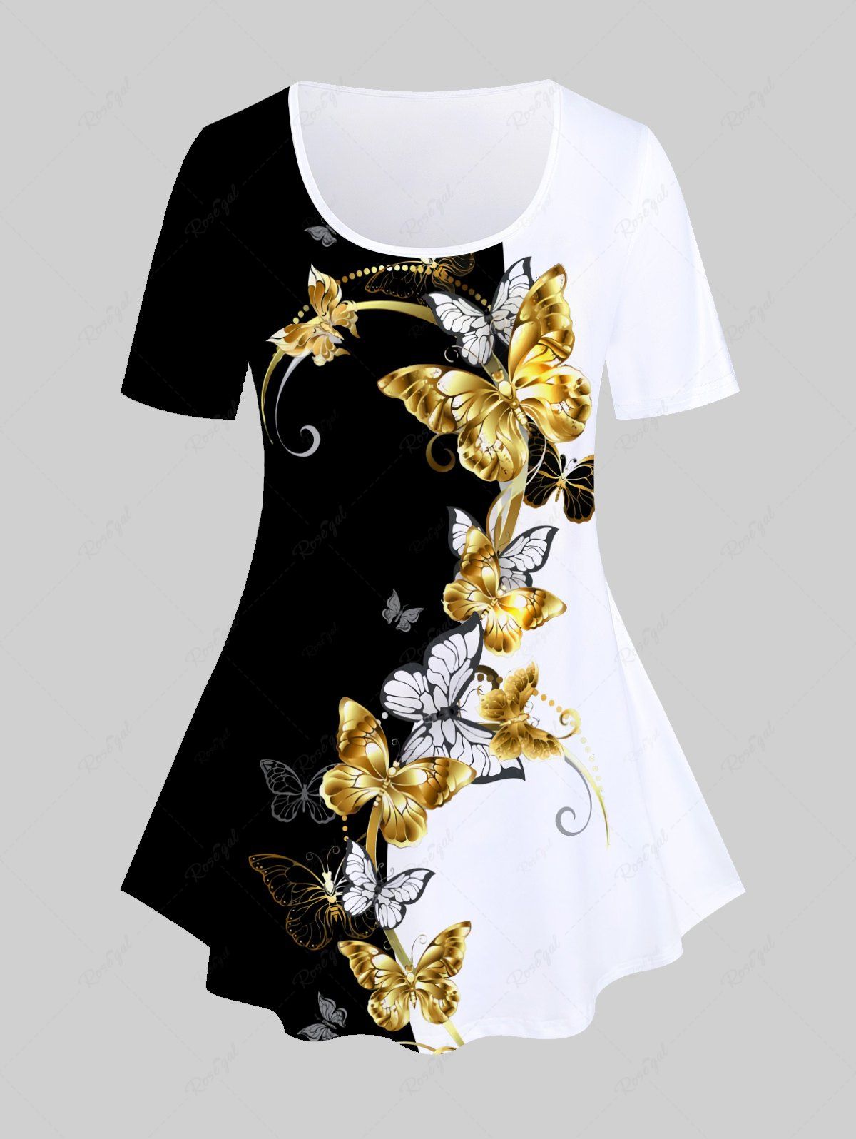 Outfit Plus Size Golden Butterfly Printed Colorblock T Shirt  