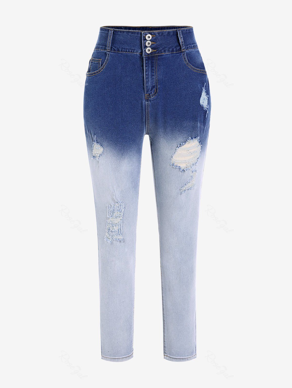 Fashion Plus Size Dip Dye Ripped Jeans  