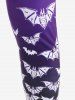Ensemble T-shirt Halloween Moulant à Imprimé Chauve-souris et Legging à Taille Haute de Grande Taille - Pourpre  