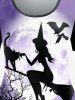 Halloween Witch Bats Cat Printed Tee and Butterfly Printed Leggings Plus Size Outfit -  