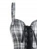 Plaid Print Lace Up Buckle Straps Backless Mini A Line Dress -  