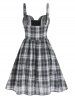 Plaid Print Lace Up Buckle Straps Backless Mini A Line Dress -  