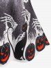 Plus Size 3D Denim Skeleton Pumpkin Print Halloween Tee -  