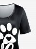 T-Shirt à Imprimé Patte de Boutonnage et Inscription LOVE Style Graphique Grande-Taille - Noir 5x | US 30-32