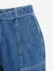 Plus Size Topstitching Belted Boyfriend Wide Leg Jeans -  