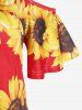 Plus Size Sunflower Print Cold Shoulder T-shirt -  