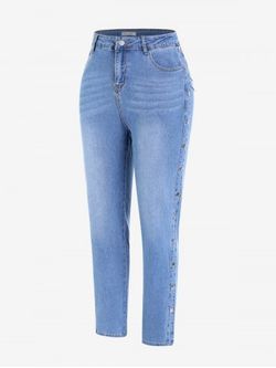 Plus Size Light Wash Studded Skinny Jeans - BLUE - 2X