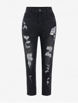 Plus Size Distressed High Waisted Jeans - BLACK - 1X