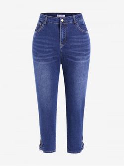Plus Size Crisscross Faded Ninth Jeans - DEEP BLUE - 5X