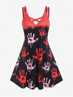 Plus Size Crisscross Bloody Handprint Halloween Dress - BLACK - L | US 12
