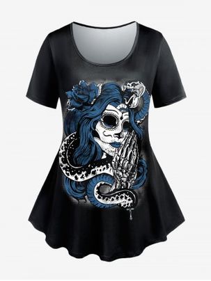 Gothic Witch Rose Print T-shirt