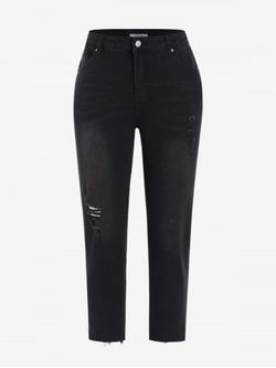 Plus Size Ripped Frayed Hem Jeans - BLACK - 2X