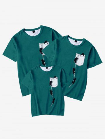T-shirt Décontracté à Imprimé 3D Chat avec Poche pour Enfant - DEEP GREEN - 170
