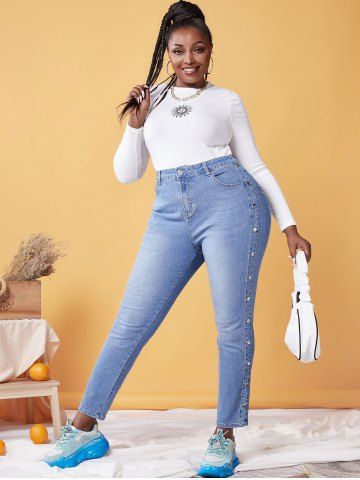 Plus Size Light Wash Studded Skinny Jeans