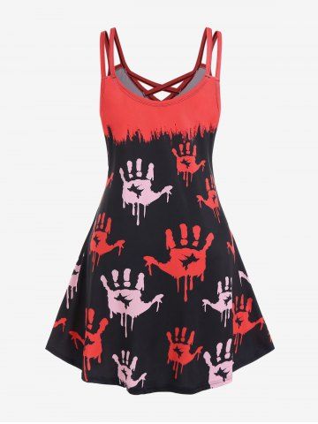 Plus Size Crisscross Bloody Handprint Halloween Dress