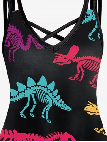Plus Size Dinosaur Skeleton Print Crisscross Dress