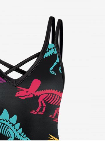 Plus Size Dinosaur Skeleton Print Crisscross Dress