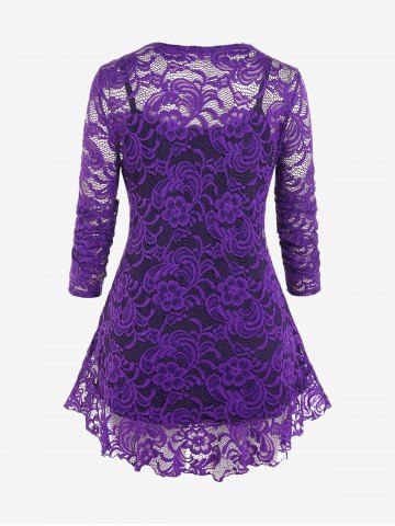 Plus Size Sheer Lace Cardigan and Ruched Tank Top Set