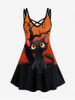 Plus Size Halloween Cat Tree Print Crisscross Dress -  