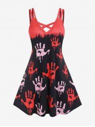Plus Size Crisscross Bloody Handprint Halloween Dress -  