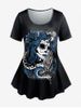 Gothic Witch Rose Print T-shirt -  