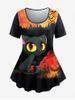 Plus Size Halloween Pumpkins Cat Printed Short Sleeves Tee -  