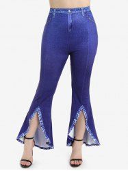 Pantalon Bootcut Fendu à Imprimé 3D Jean en Avant à Taille Haute de Grande Taille - Bleu profond 2x | US 18-20