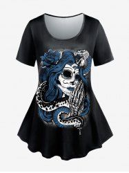 T-shirt Gothique à Imprimé Rose et Sorcière - Noir 5x | US 30-32