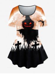 T-shirt D'Halloween à Imprimé Citrouille à Manches Courtes - Orange Foncé M | US 10