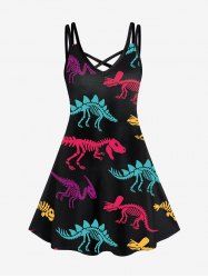 Plus Size Dinosaur Skeleton Print Crisscross Dress -  