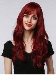 Perruque Synthétique Longue Ondulée avec Frange en Air pour Fête D'Halloween (Sans accessoire) - Rouge Vineux Ensemble de 1 Pièce 22 pouces