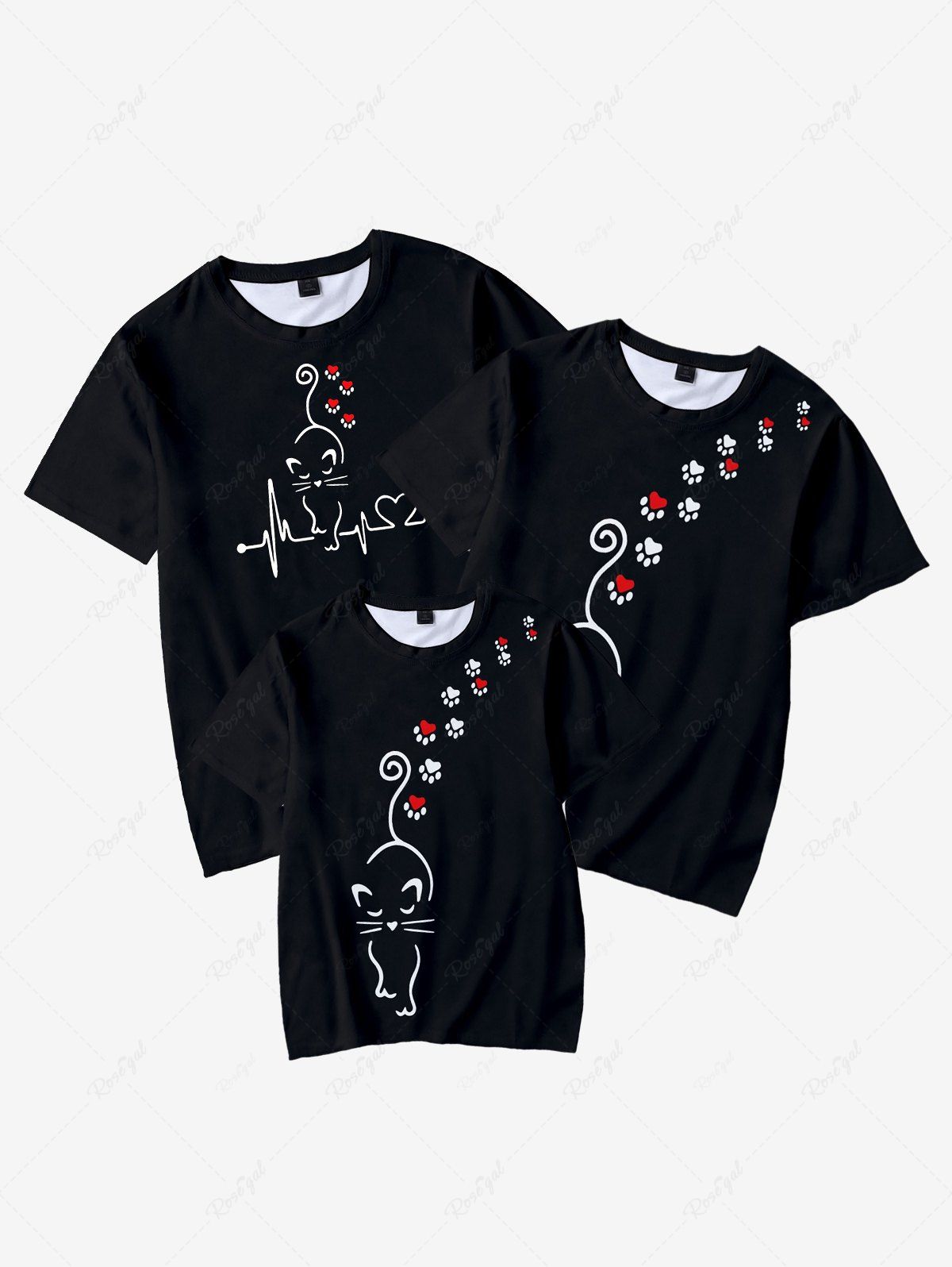 T-shirt pour Enfant en Couleur Unie à Imprimé Griffes du Chat Noir 170