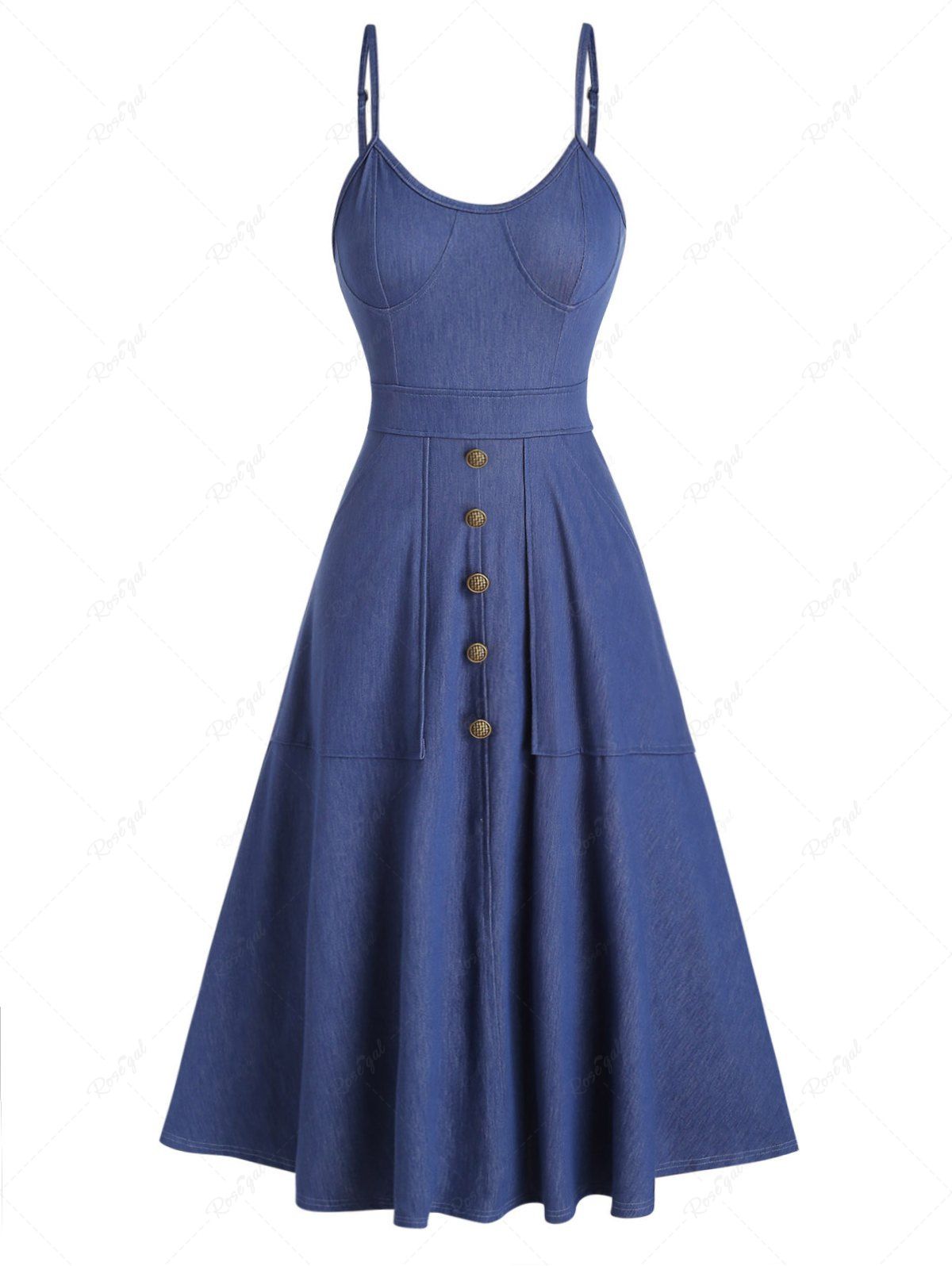 Best Solid Color Mock Button Pockets High Waisted A Line Midi Knitted Denim Casual Dress  
