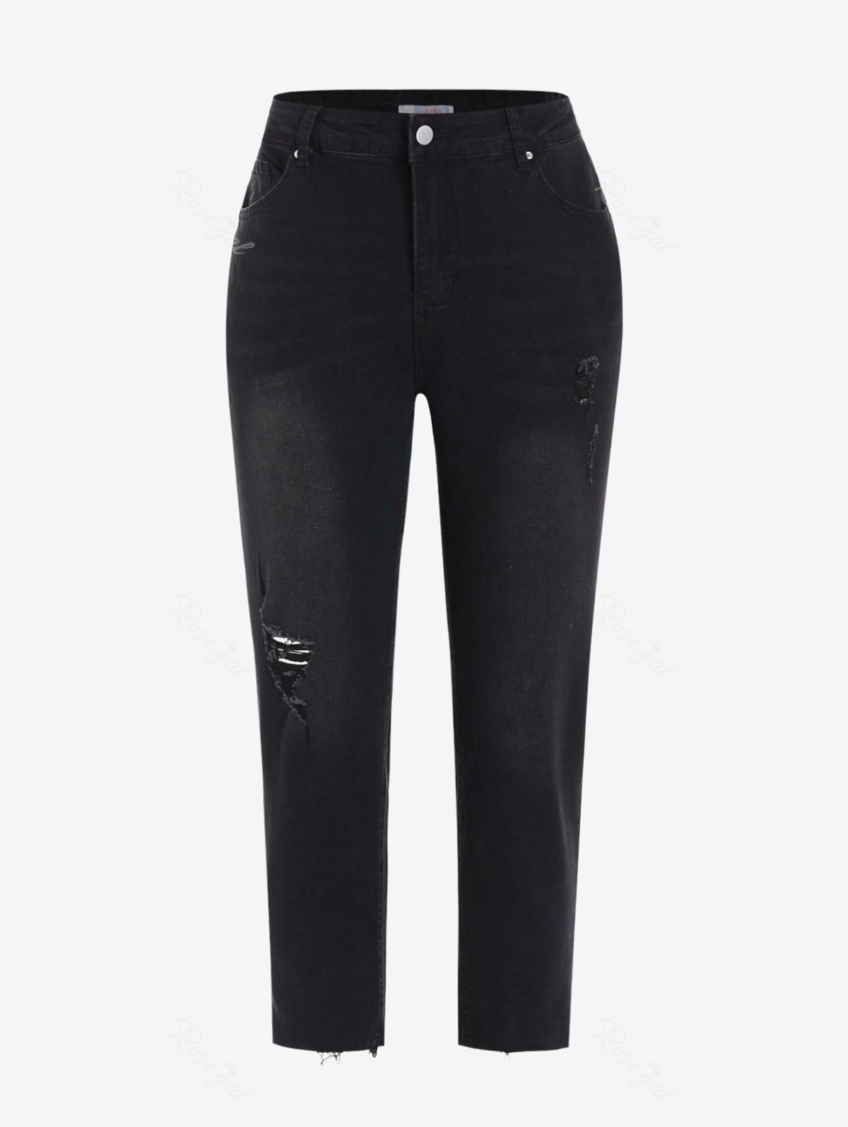 Online Plus Size Ripped Frayed Hem Jeans  