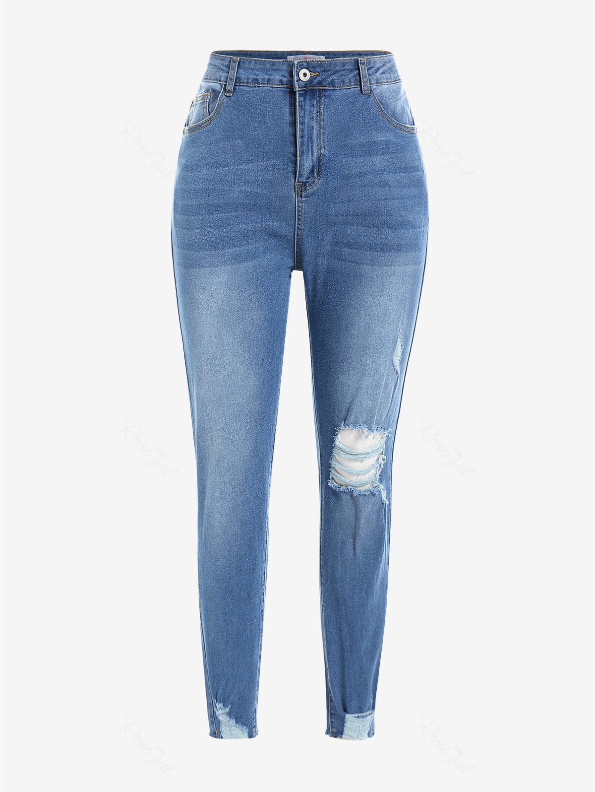Unique Plus Size Ripped Destroyed Frayed Hem Jeans  