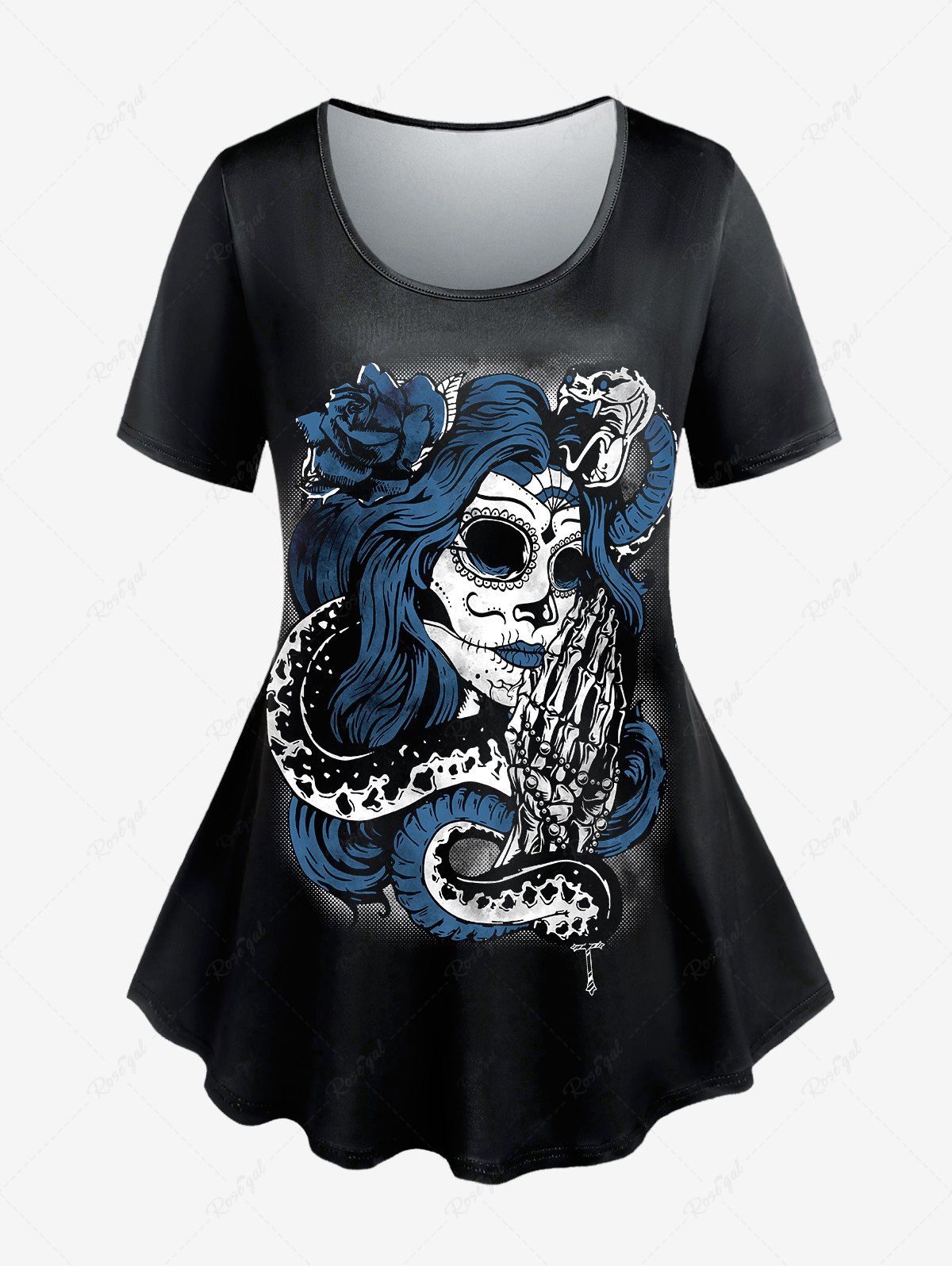 T-shirt Gothique à Imprimé Rose et Sorcière Noir M | US 10