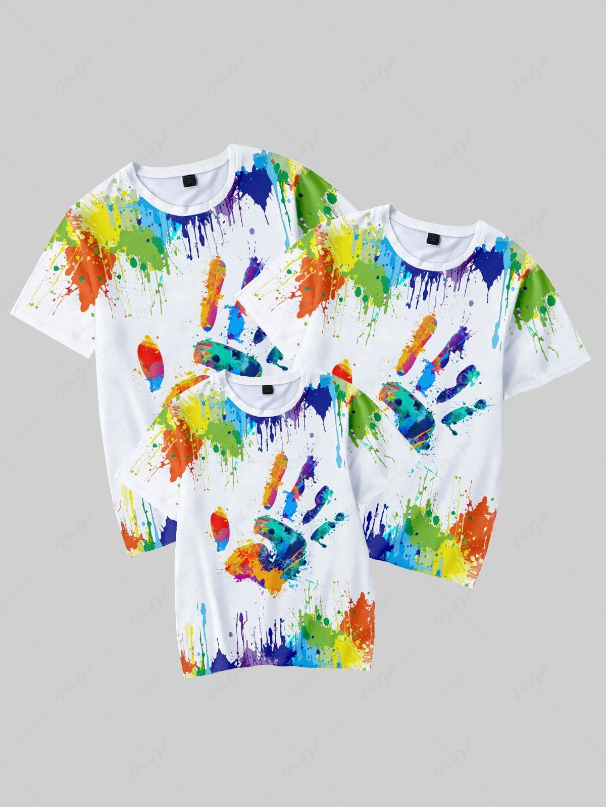 T-shirt à Imprimé Peinture Eclaboussée Palmier à Manches Courtes pour Enfant Blanc 170