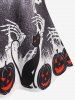 3D Denim Skeleton Pumpkin Print T-shirt and Halloween Skeleton Cat 3D Leggings Plus Size Outfit -  