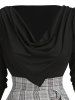 Plaid Print Insert Draped Self Belted O Ring Long Sleeve A Line Mini Casual Dress -  