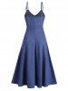 Solid Color Mock Button Pockets High Waisted A Line Midi Knitted Denim Casual Dress -  