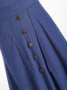 Solid Color Mock Button Pockets High Waisted A Line Midi Knitted Denim Casual Dress -  