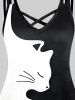 Plus Size Cartoon Cat Pattern Two Tone Crisscross A Line Dress -  