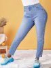 Plus Size Light Wash Studded Skinny Jeans -  