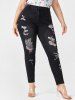 Plus Size Distressed High Waisted Jeans -  