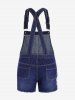 Plus Size & Curve Flower Applique Pocket Frayed Denim Overall Shorts -  