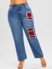 Plus Size Distressed Plaid Patch Mom Jeans -  