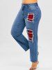 Plus Size Distressed Plaid Patch Mom Jeans -  