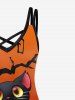 Robe D'Halloween Croisé à Imprimé Chat et Arbre de Grande Taille - Orange Foncé S | US 8