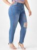 Plus Size Ripped Destroyed Frayed Hem Jeans -  