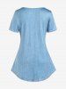 T-shirt à Imprimé 3D Denim Floral Grande Taille - Bleu clair 